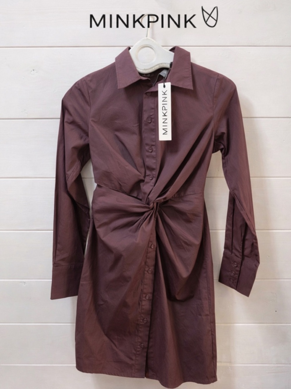 MINKPINK Allegra Twist Shirtdress – Deep Purple – XS
